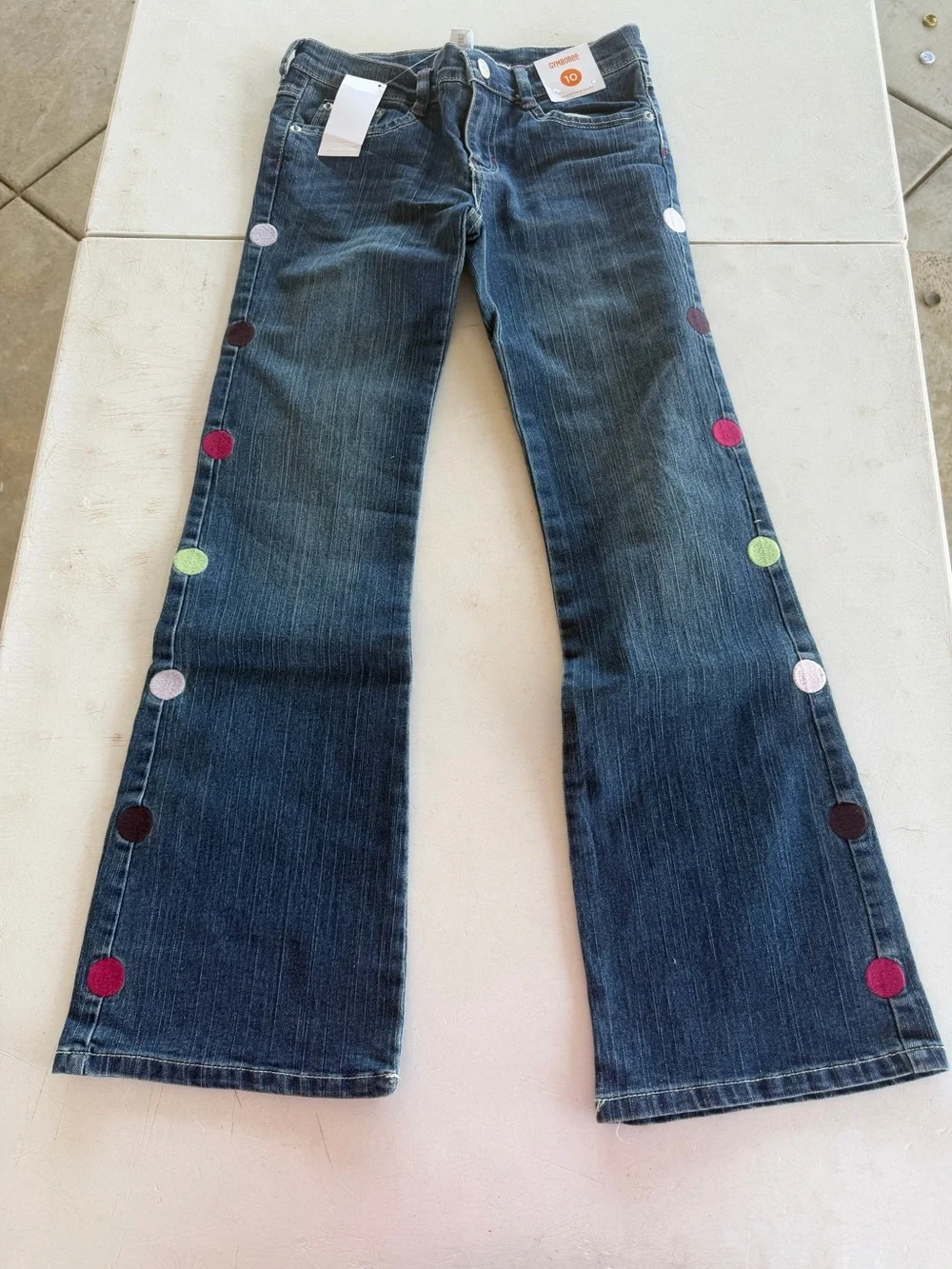 NWT Gymboree Dark Blue Flare Jeans with Multicolor Dot Trim